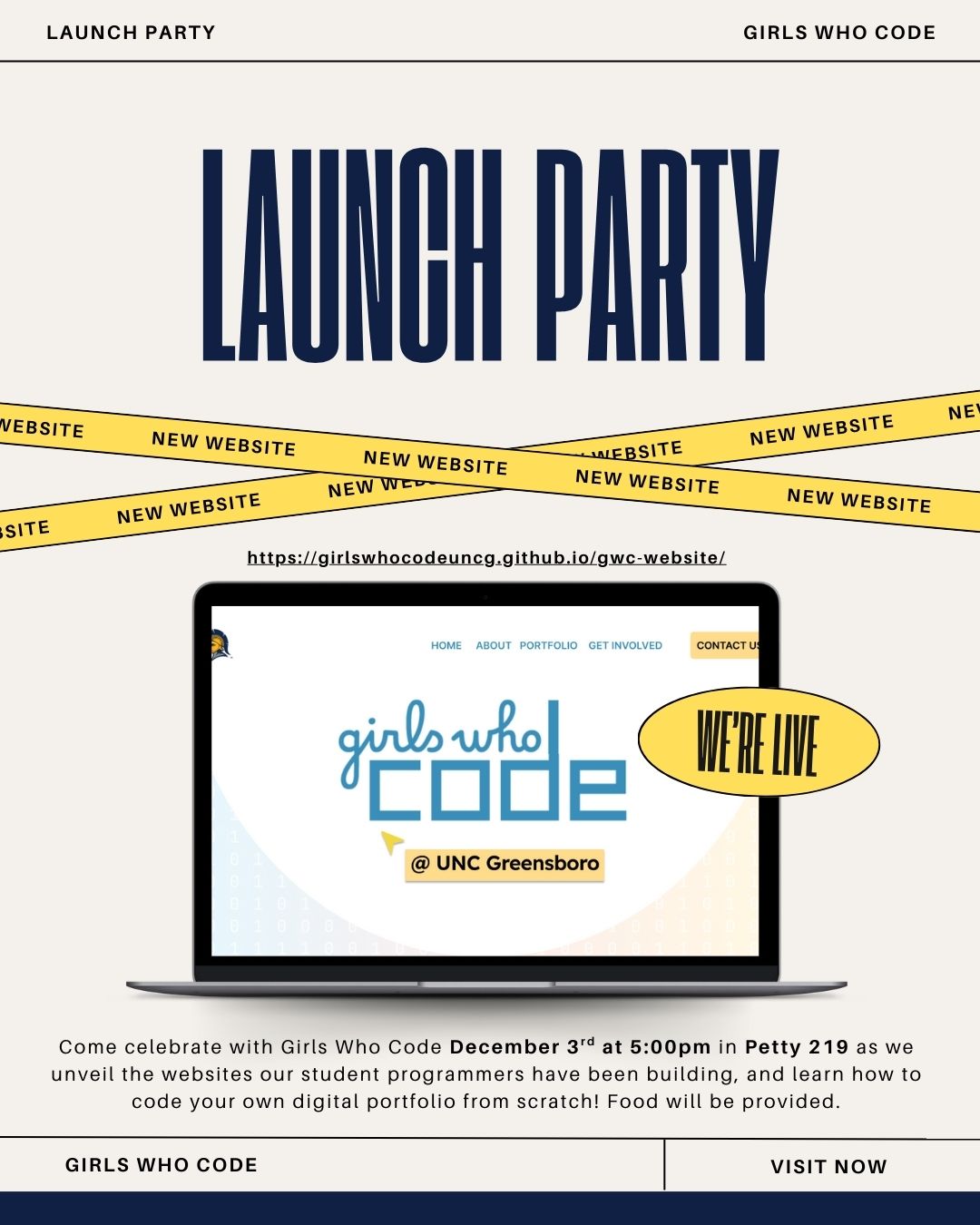 A flyer for the website launch party